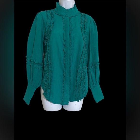 Peekskill set pant blouse women S teal ruffles button down event vacation Y2K - Picture 4 of 12